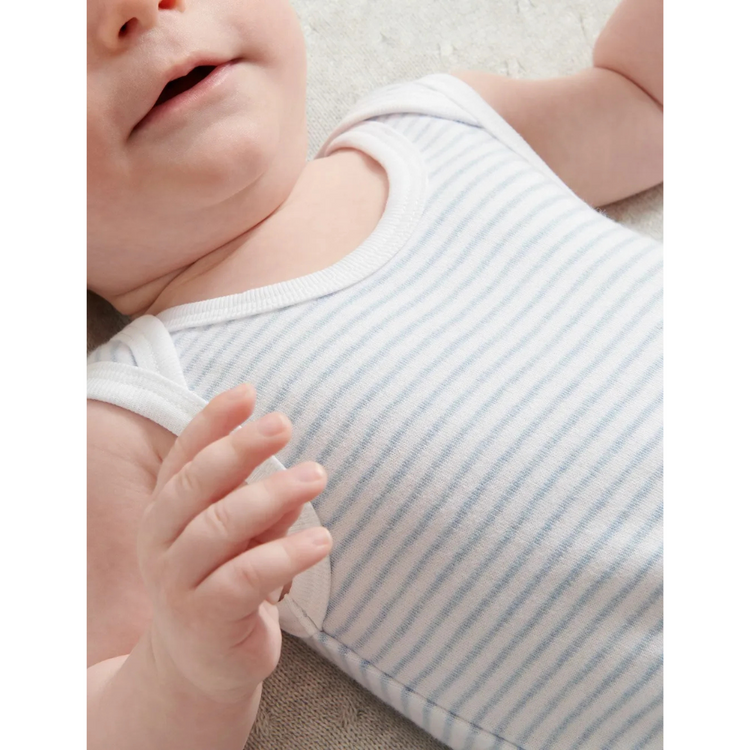 Purebaby 2 Pack Organic Singlet Bodysuit - Pale Blue Pack (Stripe / Polka Dot)