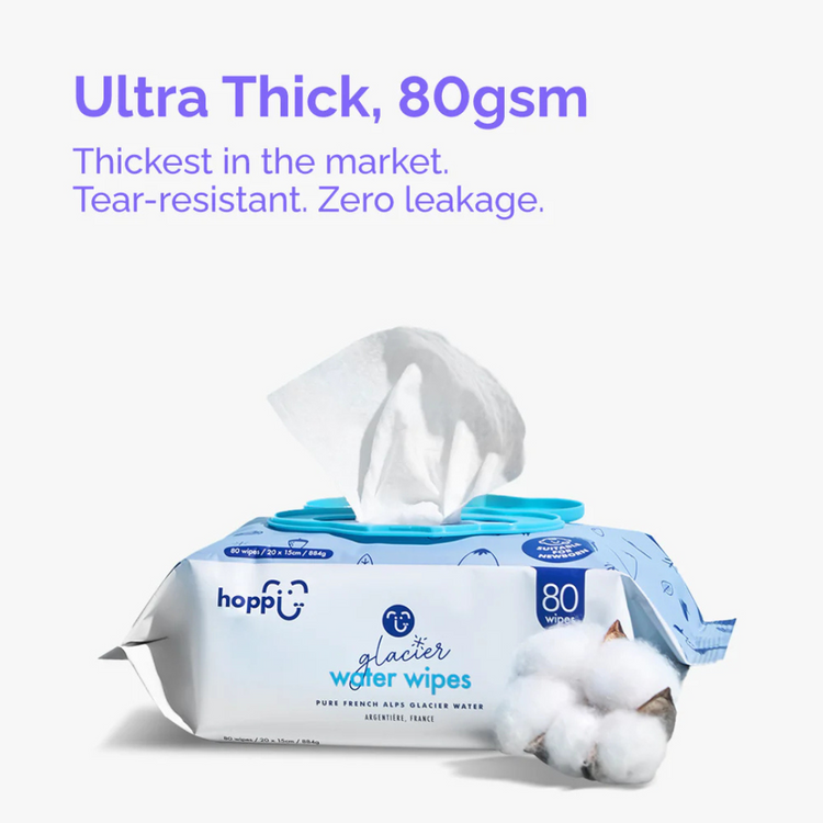 Hoppi Premium Glacier Water Baby Wipes (20 Wipes x 5 Packs)