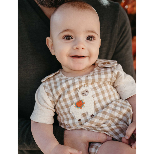 Purebaby Organic Llama Gingham Romper - Iburrito Gingham