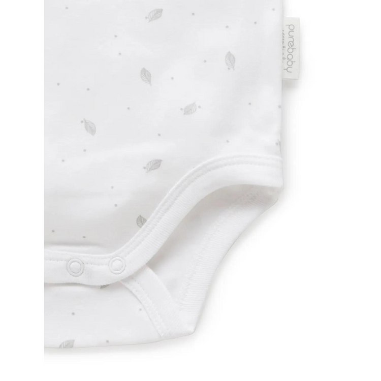 Purebaby Organic Singlet Bodysuit Unisex Pale Grey Leaf With Spot