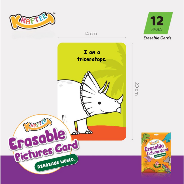 Kraftee Erasable Pictures Card - Dinasaur World With 12ct Washable Crayons