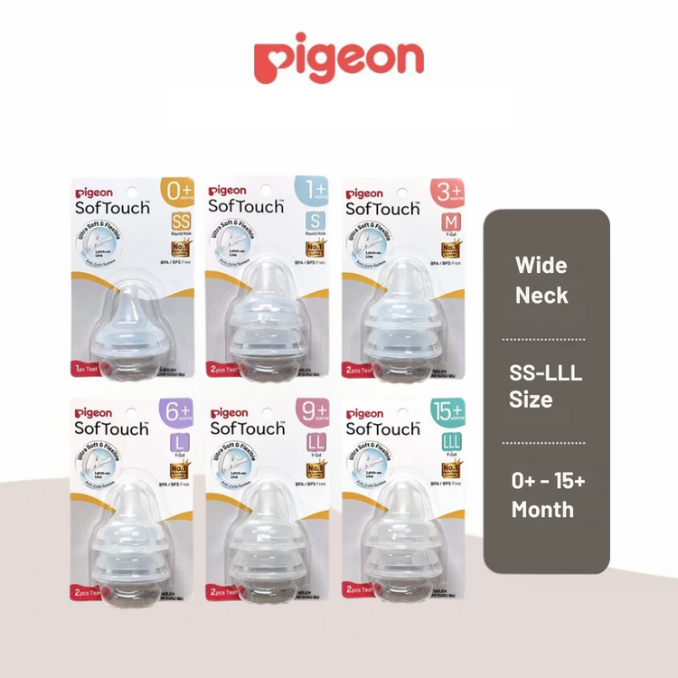 Pigeon SofTouch Wide Neck Latch-On Teat SS/S/M/L/LL/LLL