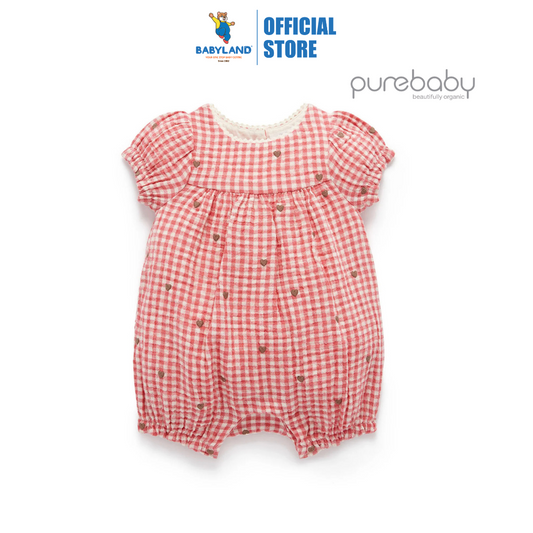 Purebaby Organic Heart Embroidered Romper - Heart Broderie Print