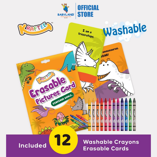 Kraftee Erasable Pictures Card - Dinasaur World With 12ct Washable Crayons