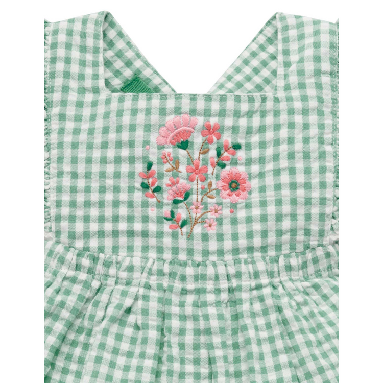 Purebaby Organic Iguana Gingham Frida Gingham Romper