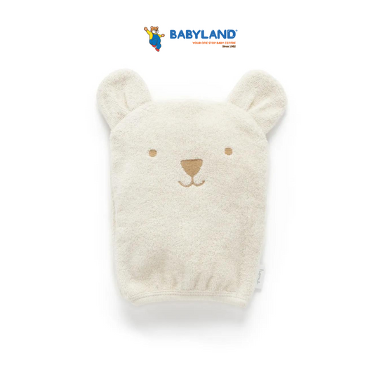 Purebaby Organic Bear Bath Mitt - Wheat Melange Bear