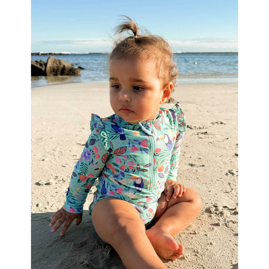 Purebaby Organic Long Sleeve Swimsuit - Toucan Frilly