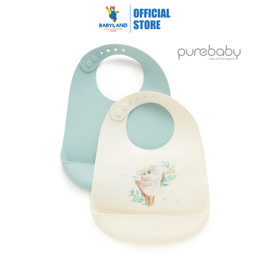 Purebaby Organic Koala Hug 2 Pack Silicone Feeding Bib