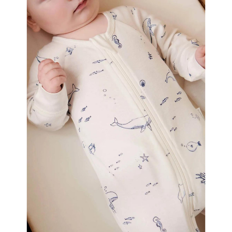 Purebaby Organic Zip Growsuit - Vanilla Nautical