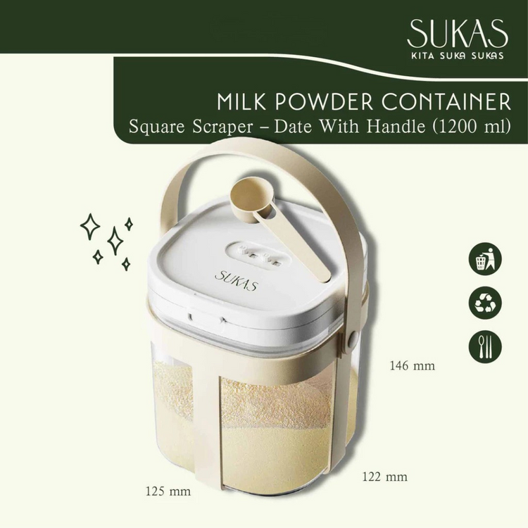 SUKAS Milk Powder Container Flip - Square Scraper & Date With Handle (800ml) (1200ml)