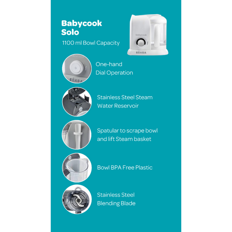 Beaba Babycook SOLO Baby Food Maker/Processor Homemade Nutritious Healthy Food Steams, Blends, Defrosts and Reheats