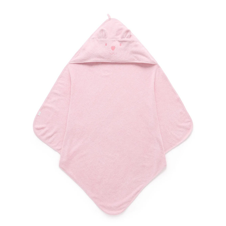 Purebaby Organic Essential Bear Towel - Pale Pink Melange