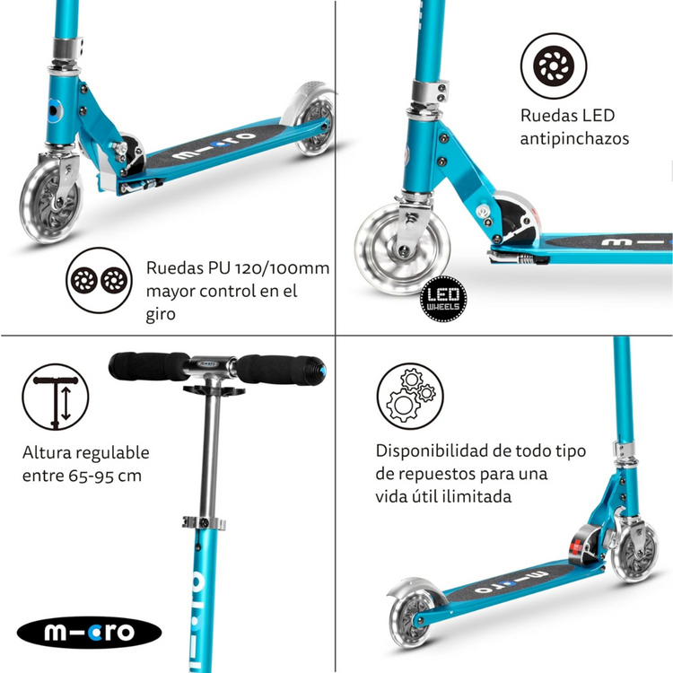Micro Sprite LED Ocean Blue (5y+) 2-wheel foldable scooter