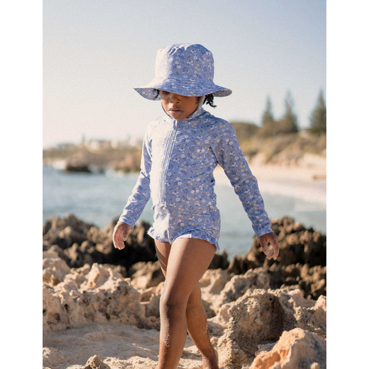 Purebaby Organic Long Sleeve Swimsuit Blue Daisy Print