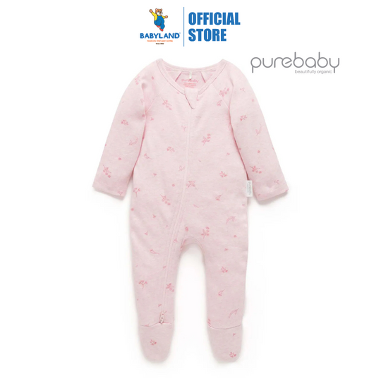 Purebaby Organic Sleepsuit - Pale Pink Blossom Print