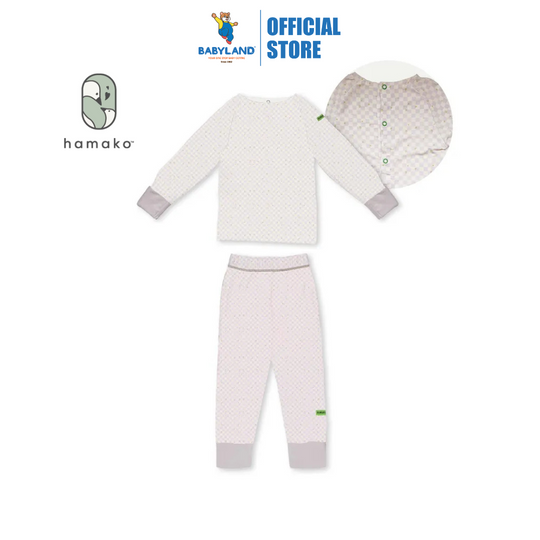 Hamako Tencel Baby Button Long Set Stary Gingham