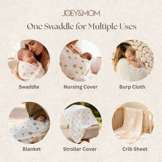 Joey & Mom Luxuriously Soft Bamboo Cotton Baby Swaddle (Set of 3) | Eczema Friendly