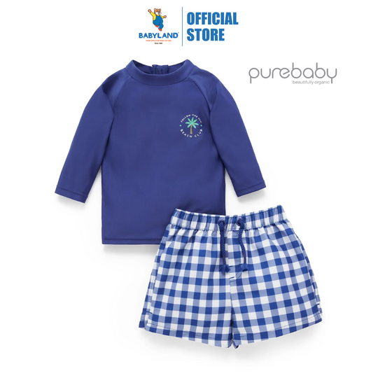 Purebaby Organic Marine Gingham Board Short & Rashie Set