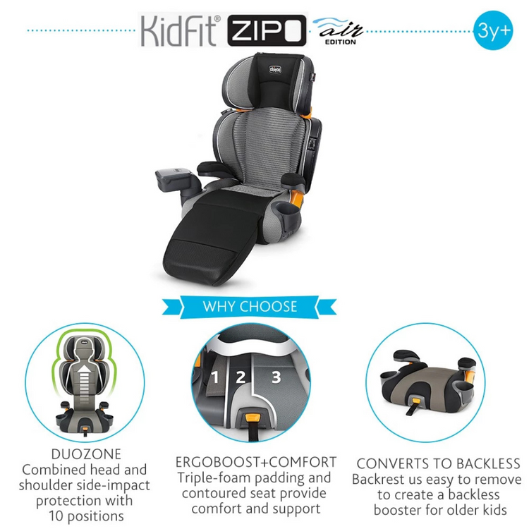 Chicco KidFit Zip Air Plus Booster Car Seat - Q Collection (EU Version) (22-36kg)