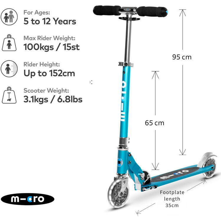Micro Sprite LED Ocean Blue (5y+) 2-wheel foldable scooter