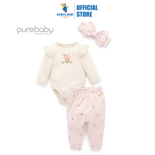 Purebaby Organic 3 Pcs Gift Set - Sweet Pea Print