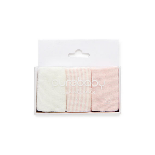 Purebaby 3 Organic Sock Pack - Pale Pink Pack