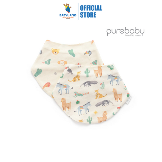Purebaby Organic 2 Pack Dribble Bib - Fiesta Heads Print