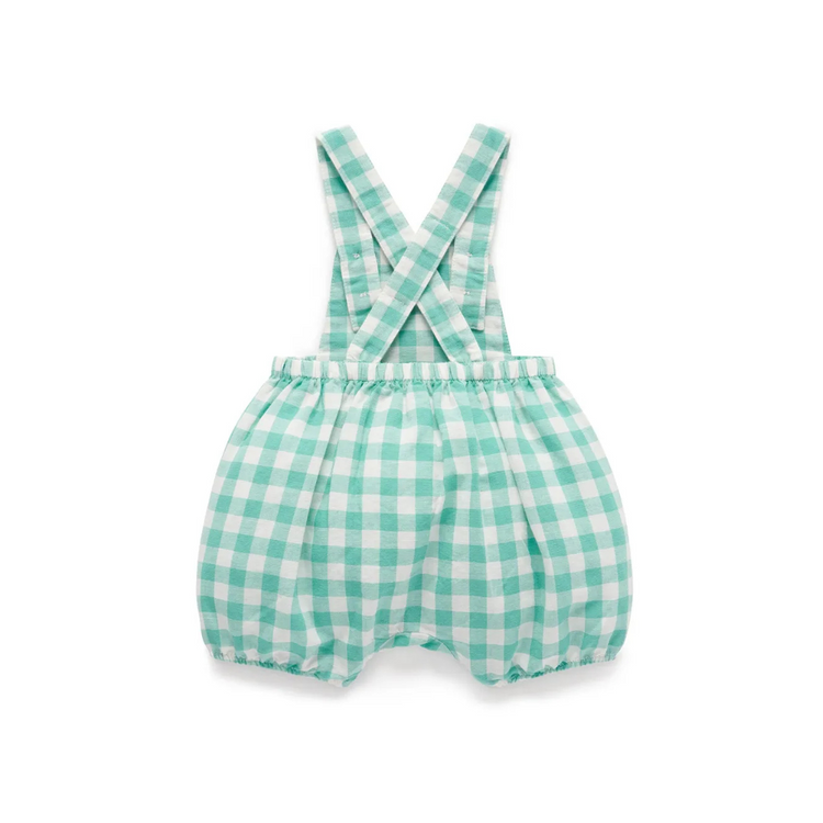 Purebaby Organic Lagoon Gingham Linen Blend Overralls