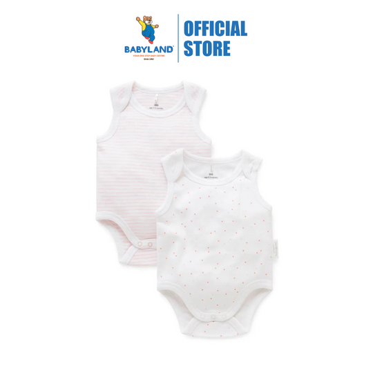 Purebaby 2 Pack Organic Singlet Bodysuit - Pale Pink Pack (Stripe / Polka Dot)