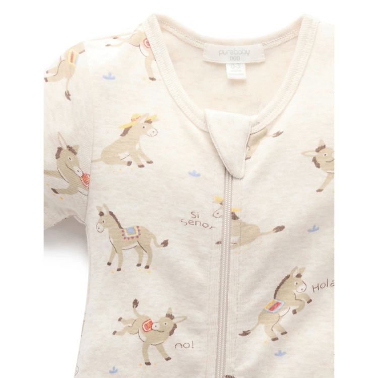 Purebaby Organic Rib Short Sleeve Zip Growsuit - Si Senor