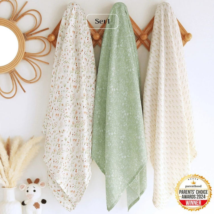 Joey & Mom Luxuriously Soft Bamboo Cotton Swaddle Bundle (3 in 1)