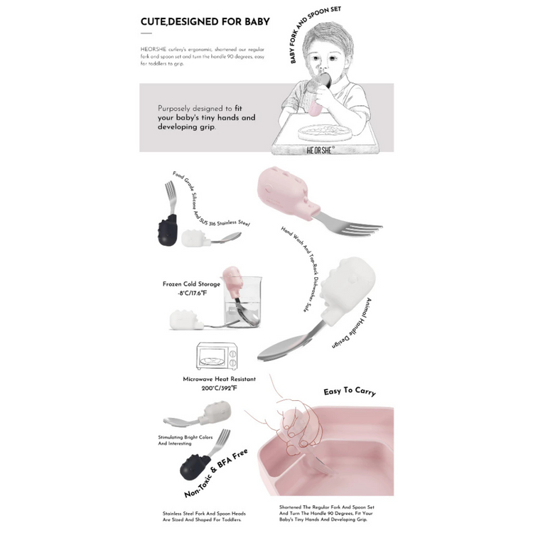 He or She SUS Medical Grade Stainless Steel Baby Spoon & Fork Set