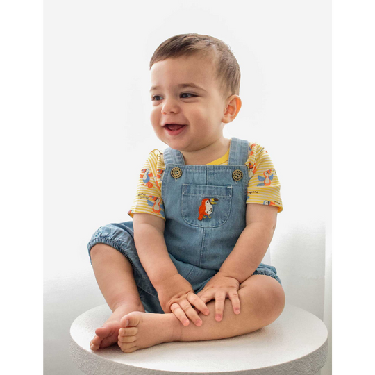 Purebaby Organic Toucan Overall Set - Faded Denim