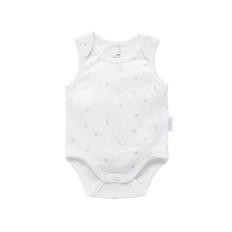 Purebaby Organic Singlet Bodysuit Unisex Pale Grey Leaf With Spot