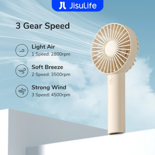 Jisulife Personal Handheld Fan (2000mAh) - White | 3 Speeds | Lightweight | Compact | Portable | Rechargeable (FA21)