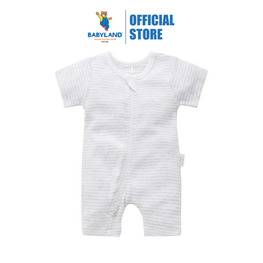 Purebaby Organic Short Leg Zip Growsuit Unisex - Pale Grey Melange Stripe