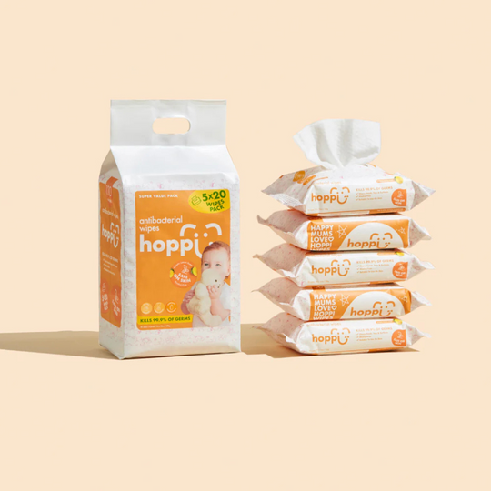 Hoppi Baby Antibacterial Wipes (20 Wipes x 5 Packs)