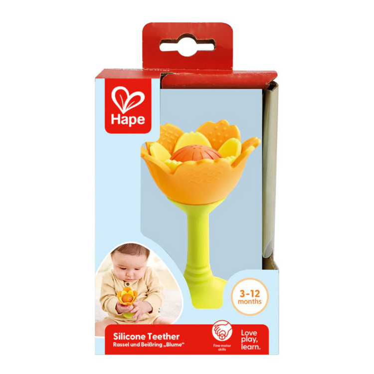 Hape 0137 Silicone Rattle & Teether Flower Orange (0m+)