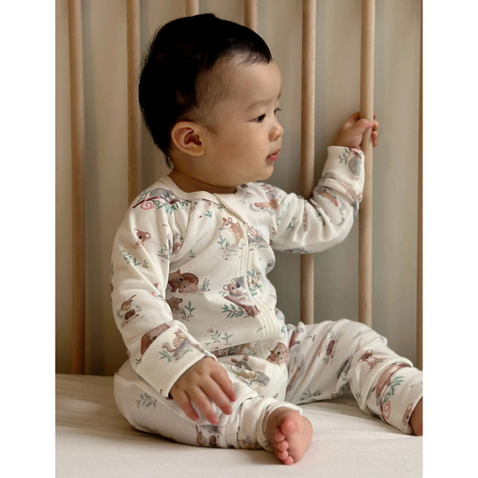 Purebaby Organic Bush Babies 2 Pack Zip Growsuit & Reversible BibÂ