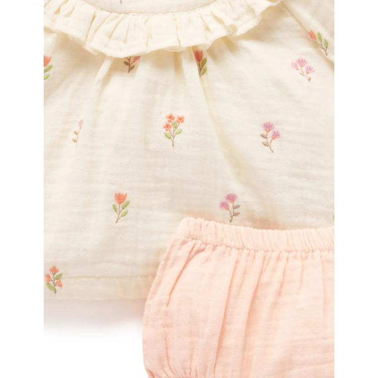 Purebaby Organic Cloud Sprig Broderie Emb Bloomer set 1Y (12-18M)