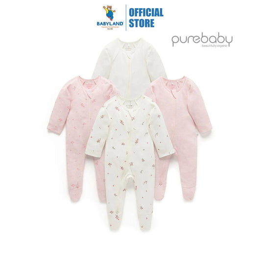 Purebaby Organic Vanilla Blossom Print 4 pack Sleepsuit