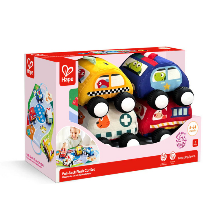 Hape 0076 Pull-Back Plush Car Set (6m+)