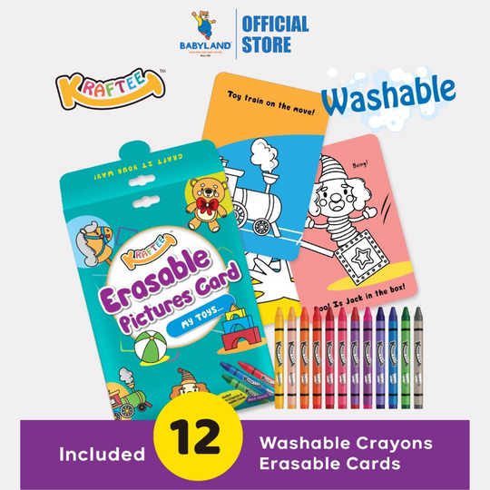 Kraftee Erasable Pictures Card - My Toys with 12ct Washable Crayons