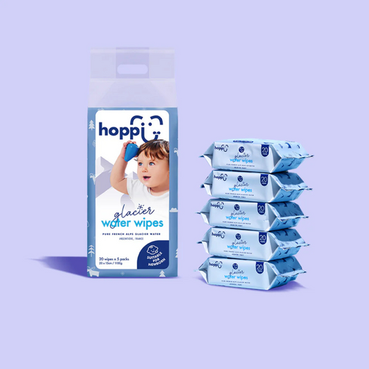 Hoppi Premium Glacier Water Baby Wipes (20 Wipes x 5 Packs)