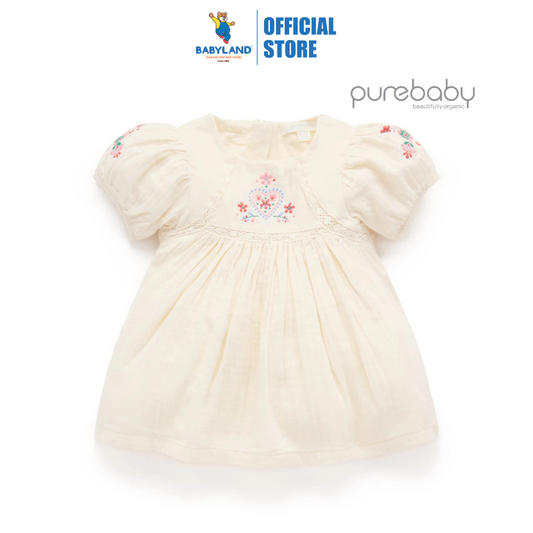 Purebaby Organic Cloud Print Embroidered Dress