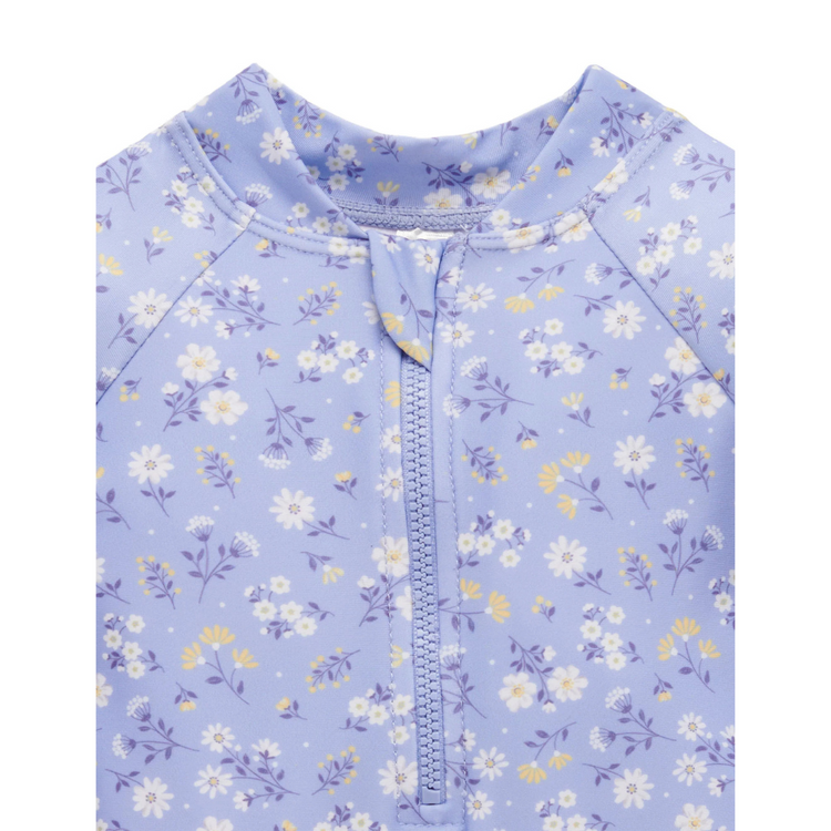 Purebaby Organic Long Sleeve Swimsuit Blue Daisy Print