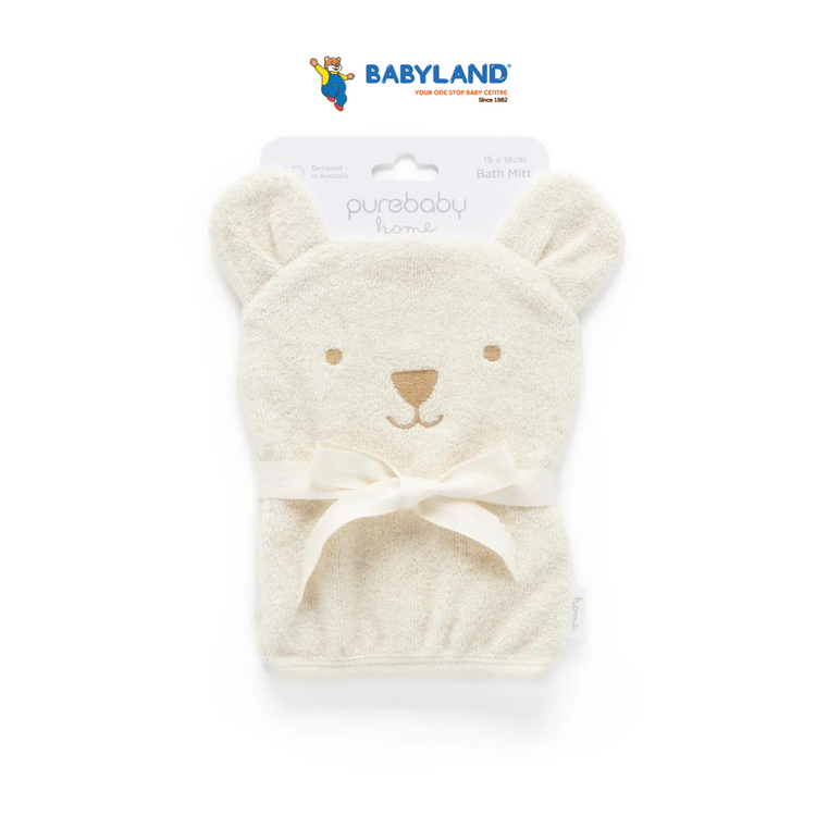 Purebaby Organic Bear Bath Mitt - Wheat Melange Bear