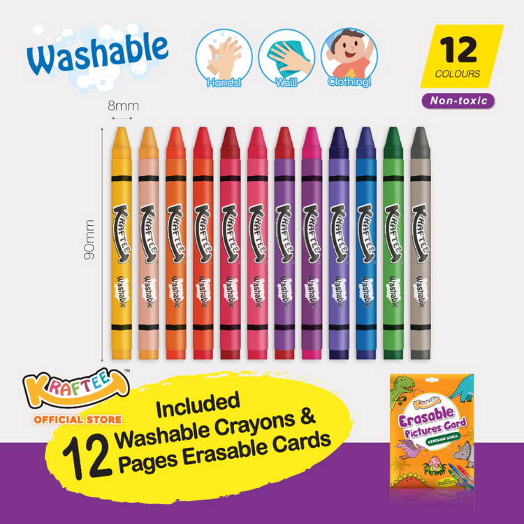 Kraftee Erasable Pictures Card - Dinasaur World With 12ct Washable Crayons
