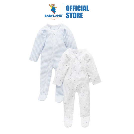Purebaby Organic 2 Pack Zip Growsuit - Pale Blue set (polka dot and stripe)