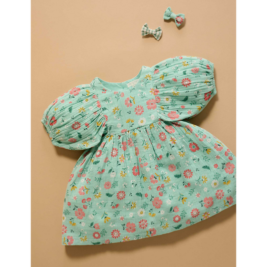 Purebaby Organic Guava Floral Gathered Dress